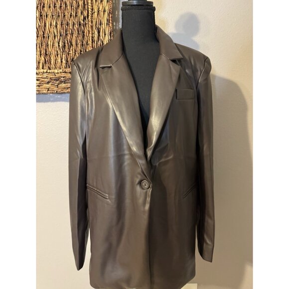 NOIR Suit Jacket Blazer M Medium Dark Chocolate Brown Vegan Leather NEW - Picture 7 of 14